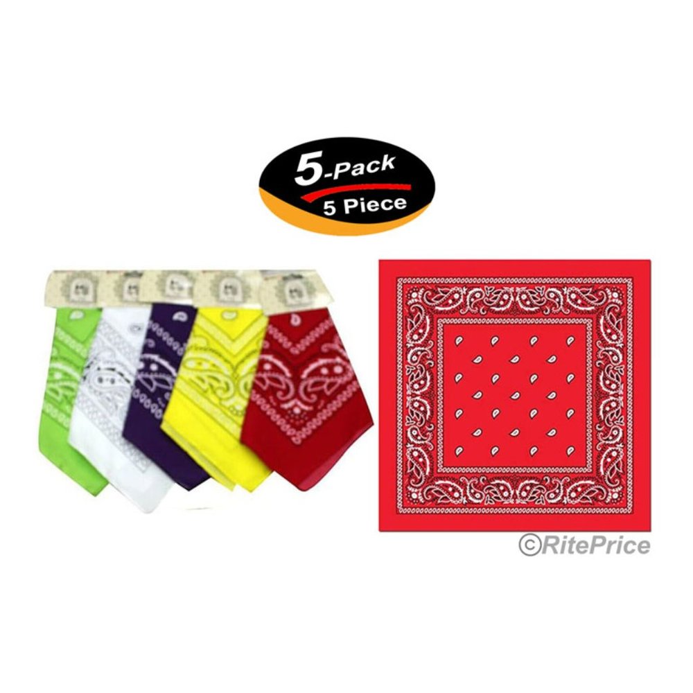 5 PCS BANDANA 100% Polyester Paisley Print Head Wrap Scarf Face Mask (5 Pack)